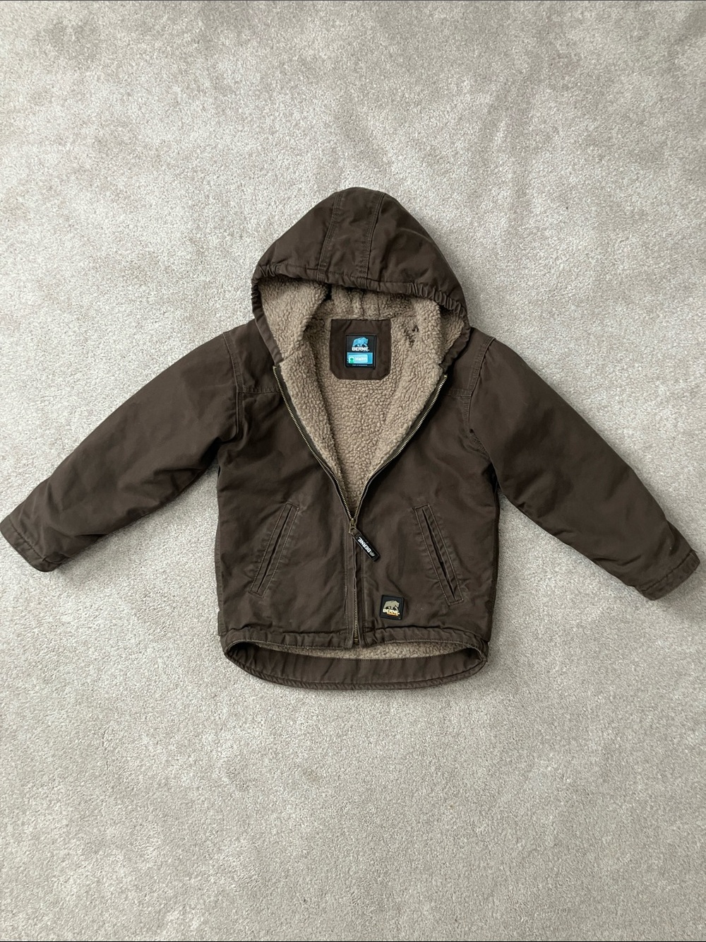 Berne Brown Hooded Sherpa-Lined Kids Jacket
